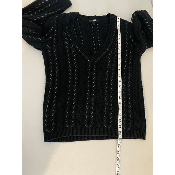Paige Black Silver Metallic V-neck Cable Knit Dorthea Sweater Small Punkcore - Picture 6 of 8